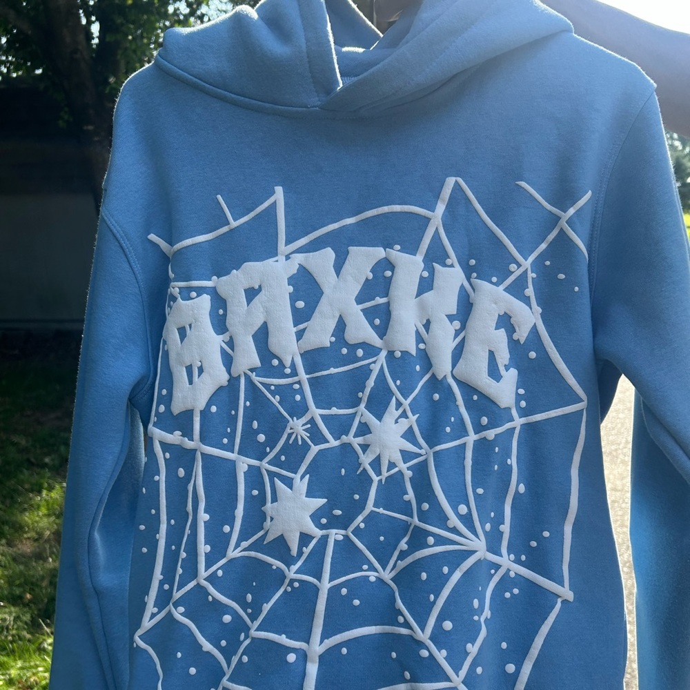 Blue Hoodie with White Graphic